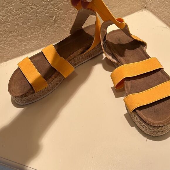 Forever 21 Womens Size 10 Orange Platform Sandals Open Toe Ankle Strappy - Picture 4 of 7